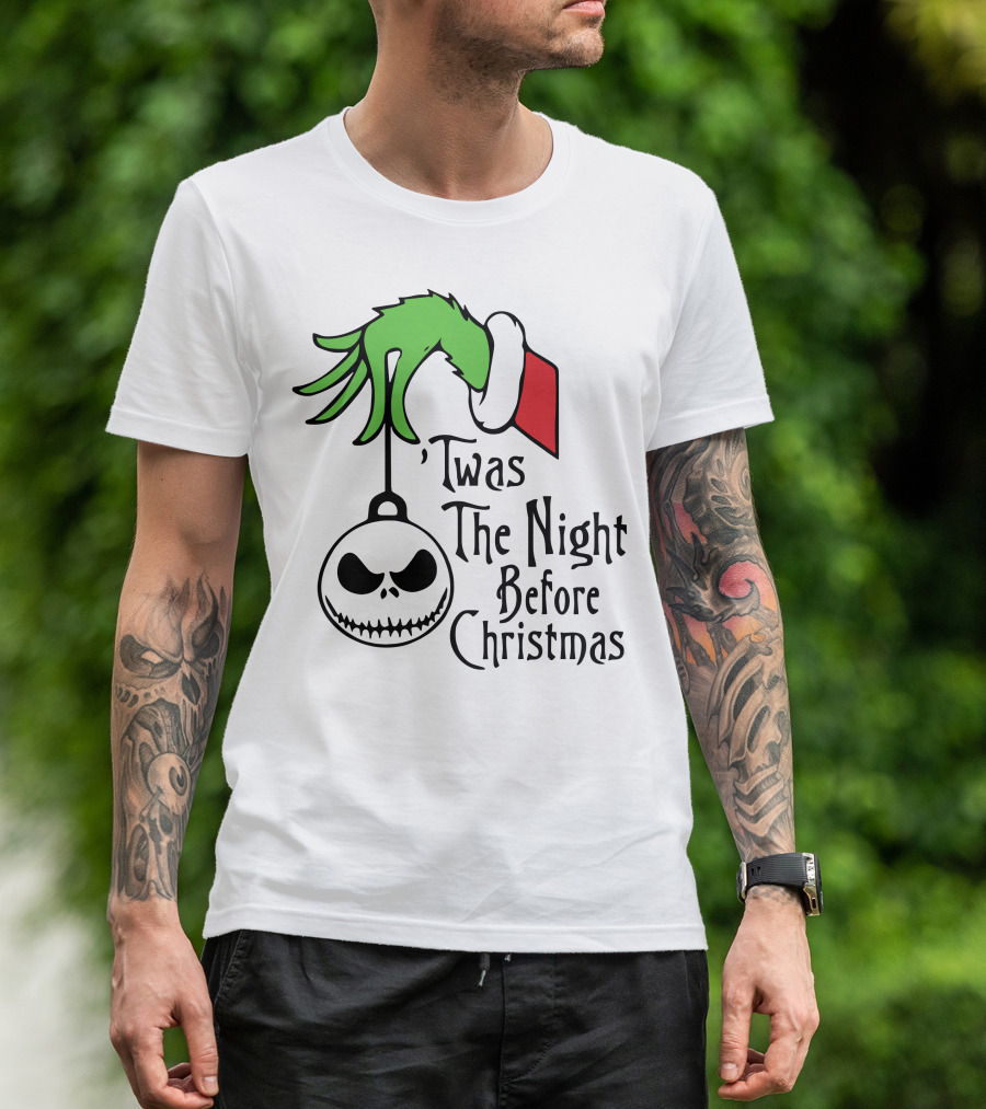 'Twas The Night Before Christmas Grinch Hand Jack Skellington T-Shirt
