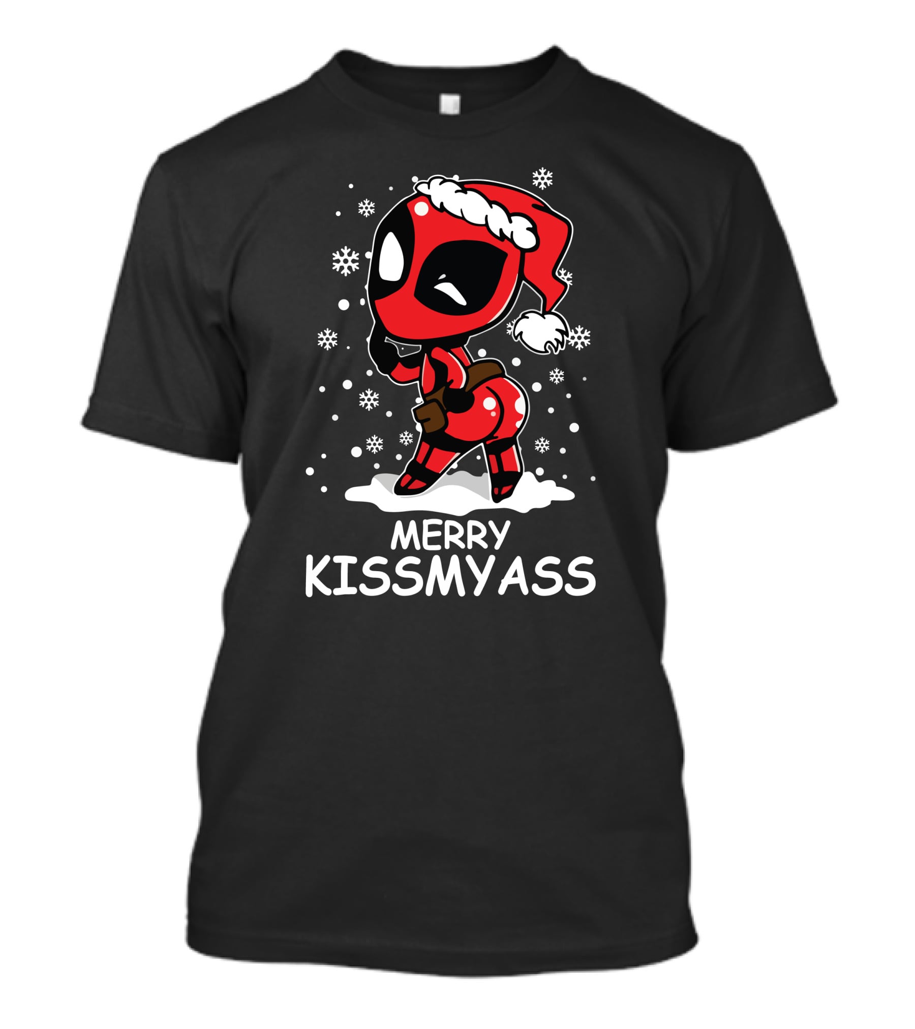 Merry KissMyAss Deadpool Santa Hat Snowflakes T-Shirt