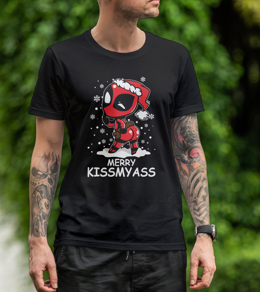 Merry KissMyAss Deadpool Santa Hat Snowflakes T-Shirt