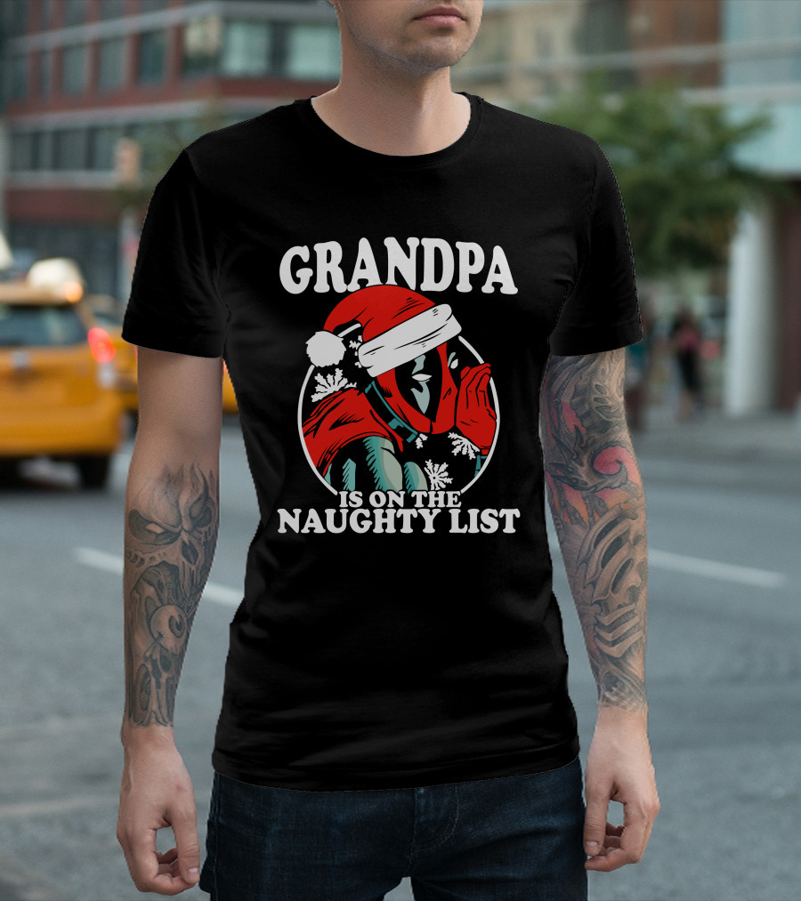Grandpa Is On The Naughty List Santa Hat Snowflakes T-Shirt