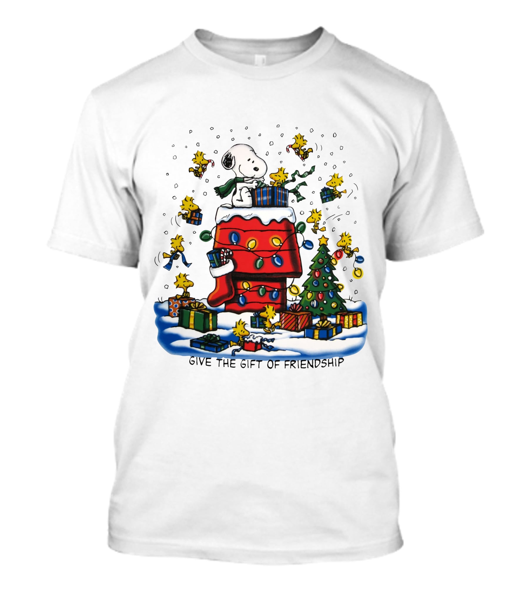 Snoopy Christmas House With Woodstock And Gifts Give The Gift Of Friendship T-Shirt