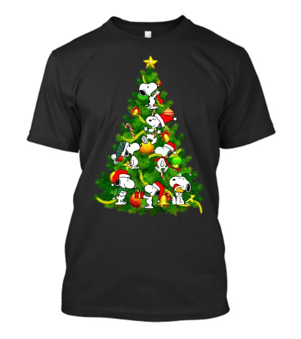 Snoopy Christmas Tree With Santa Hats And Gifts T-Shirt