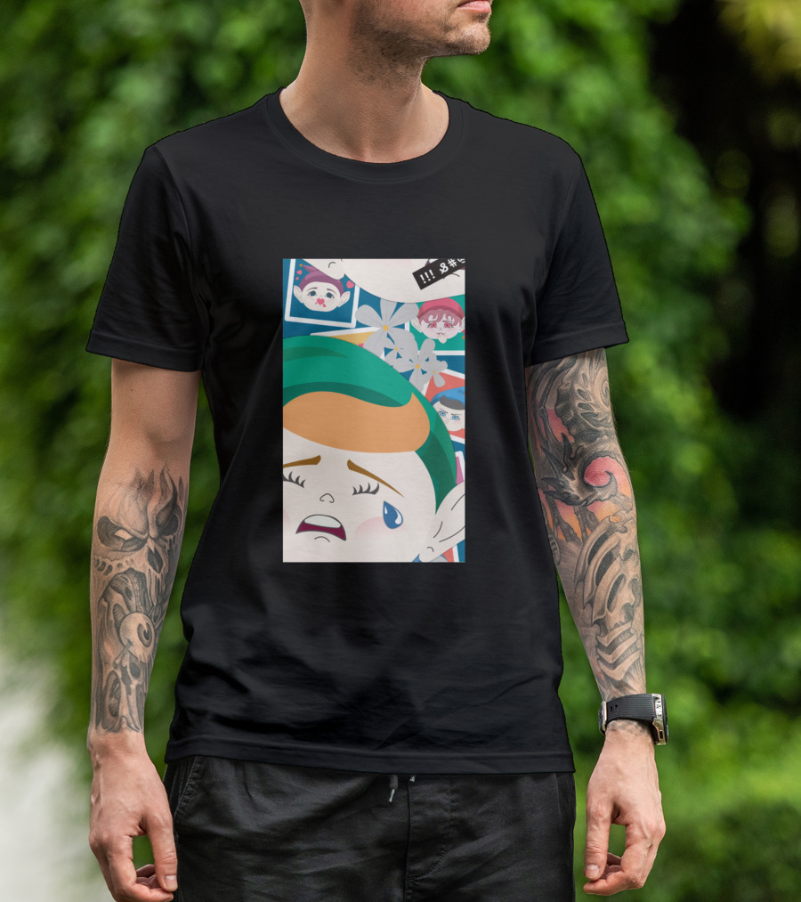 All Out Weeping Piximoji With Floral Background And Expressive Faces T-Shirt