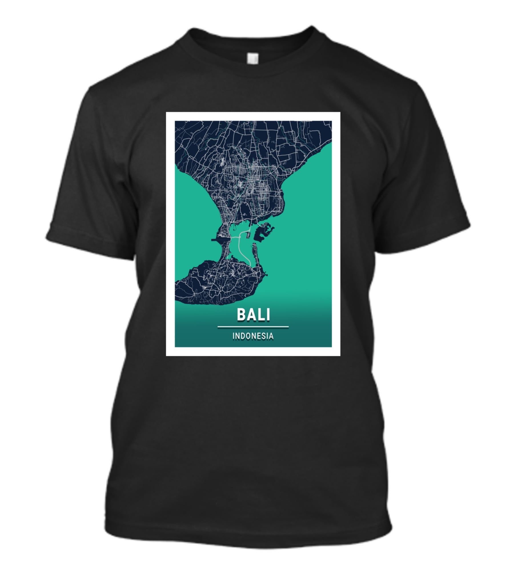 Bali Indonesia Blue Dark City Map 17308 Urban Grid T-Shirt