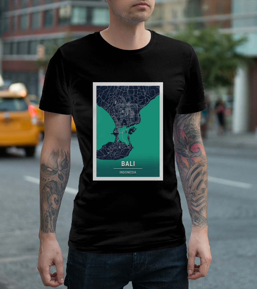 Bali Indonesia Blue Dark City Map 17308 Urban Grid T-Shirt