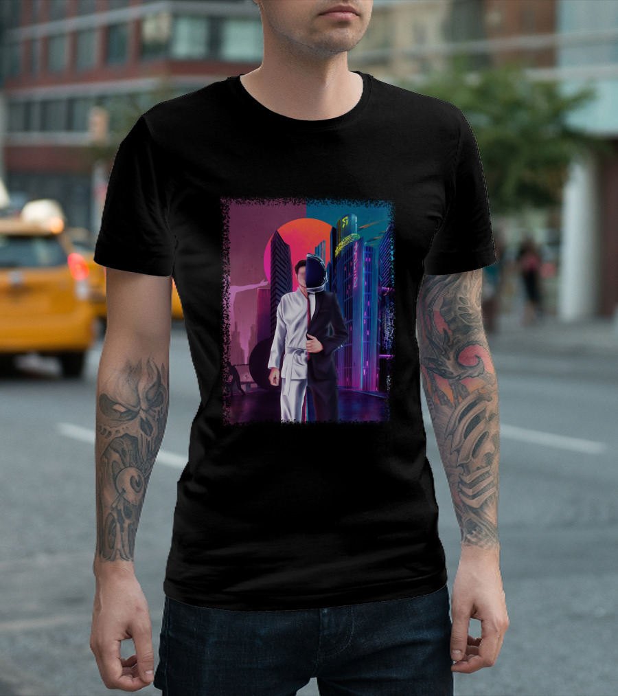 Half Taekwondo Spaceman Futuristic Cityscape Duality T-Shirt