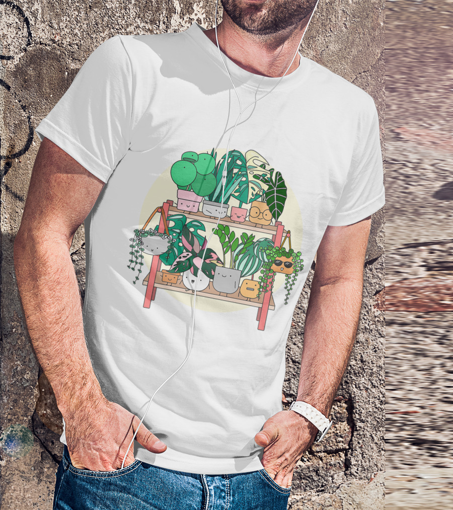 Little Joyful Plant Stand With Happy Houseplants T-Shirt