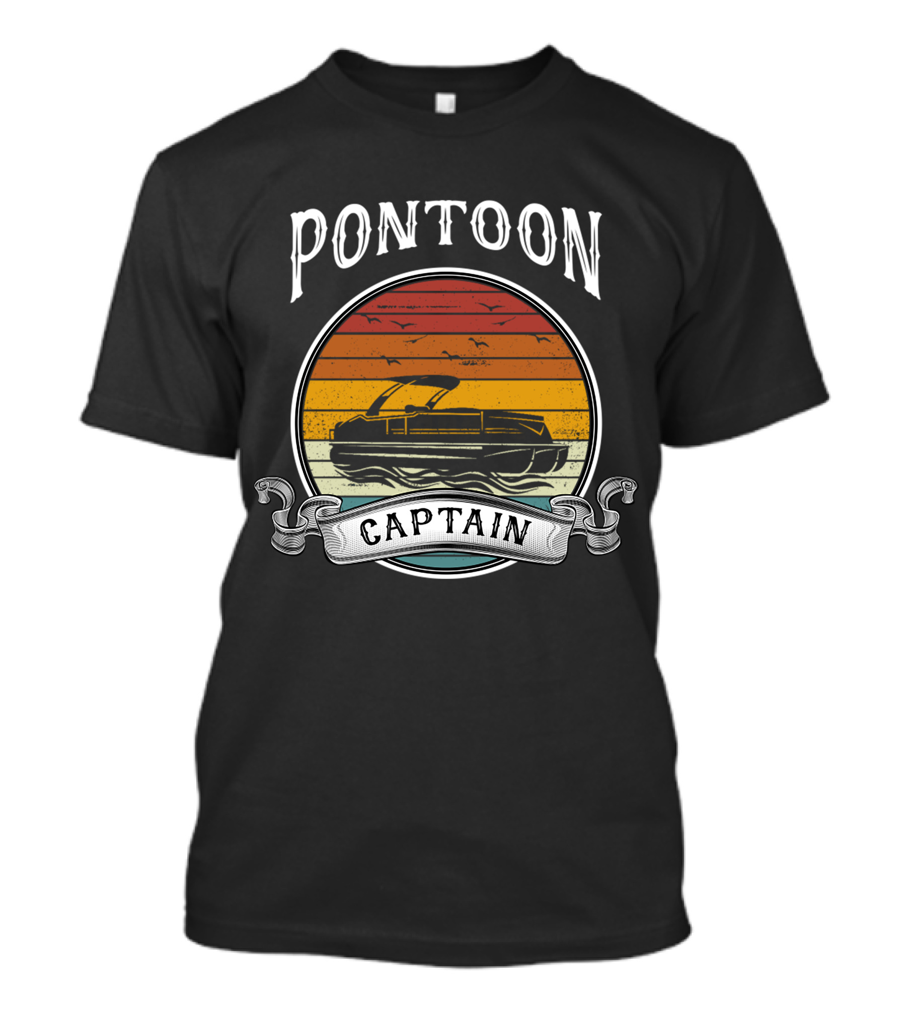 Pontoon Captain Retro Sunset Boat T-Shirt