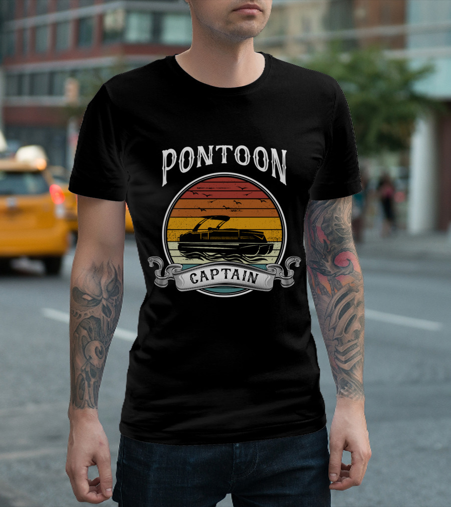 Pontoon Captain Retro Sunset Boat T-Shirt