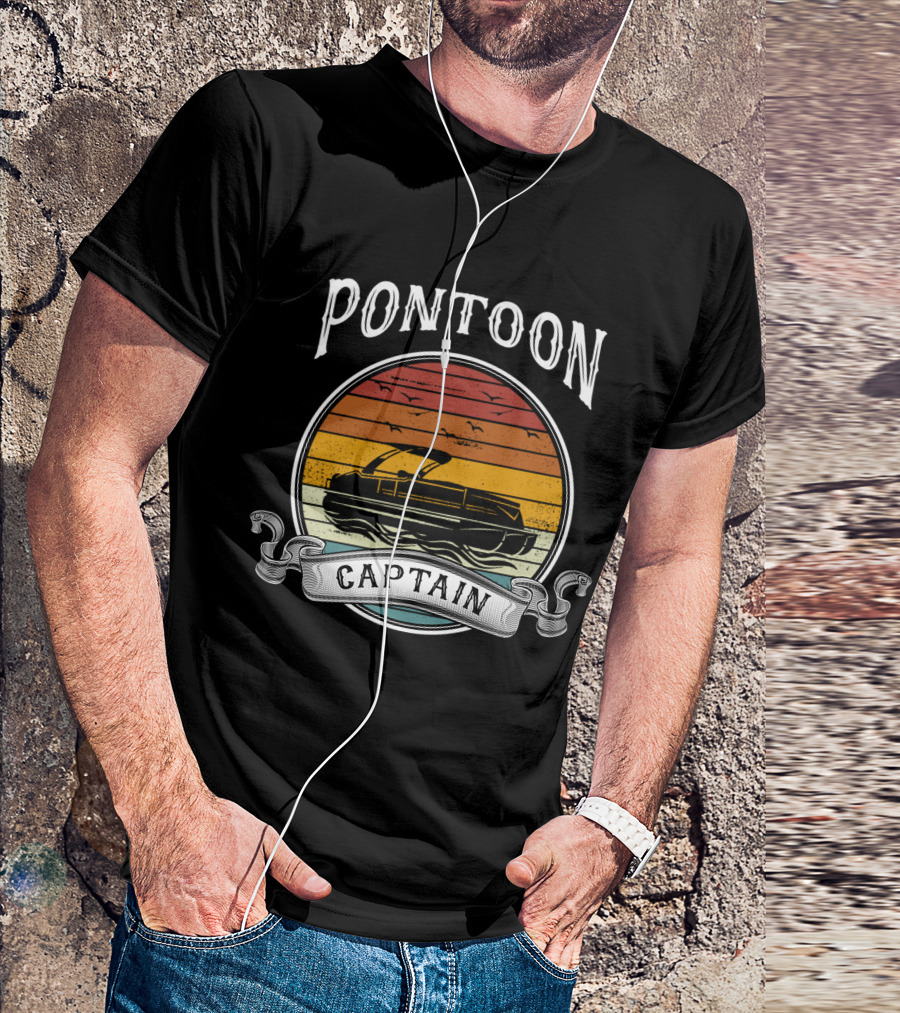 Pontoon Captain Retro Sunset Boat T-Shirt