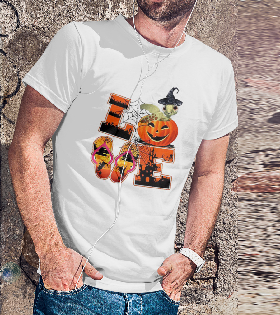 Halloween Love Turtle Pumpkin Spider Web Flip Flops T-Shirt