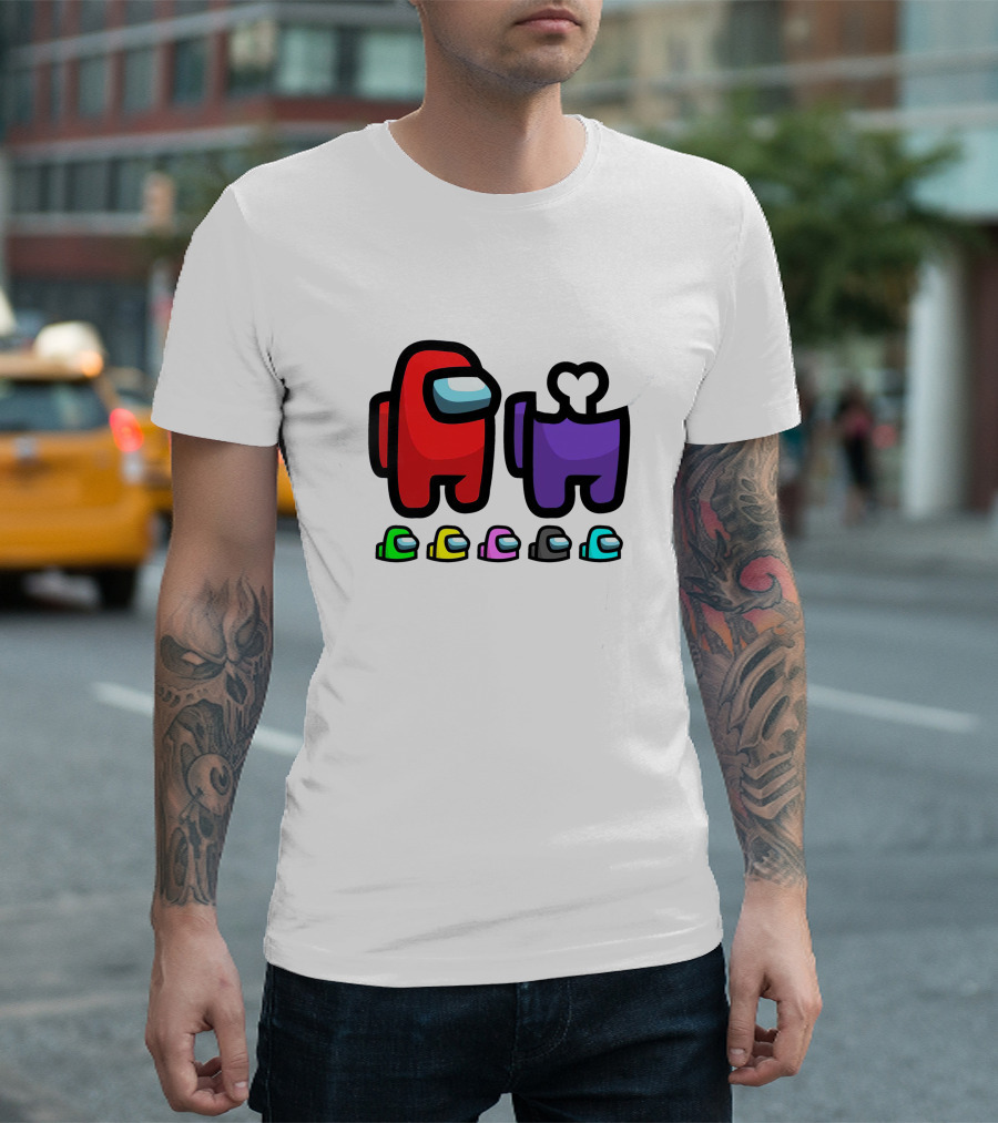 Among Us Crewmates And Dead Body Colors Red Purple Green Blue Yellow Pink Black T-Shirt