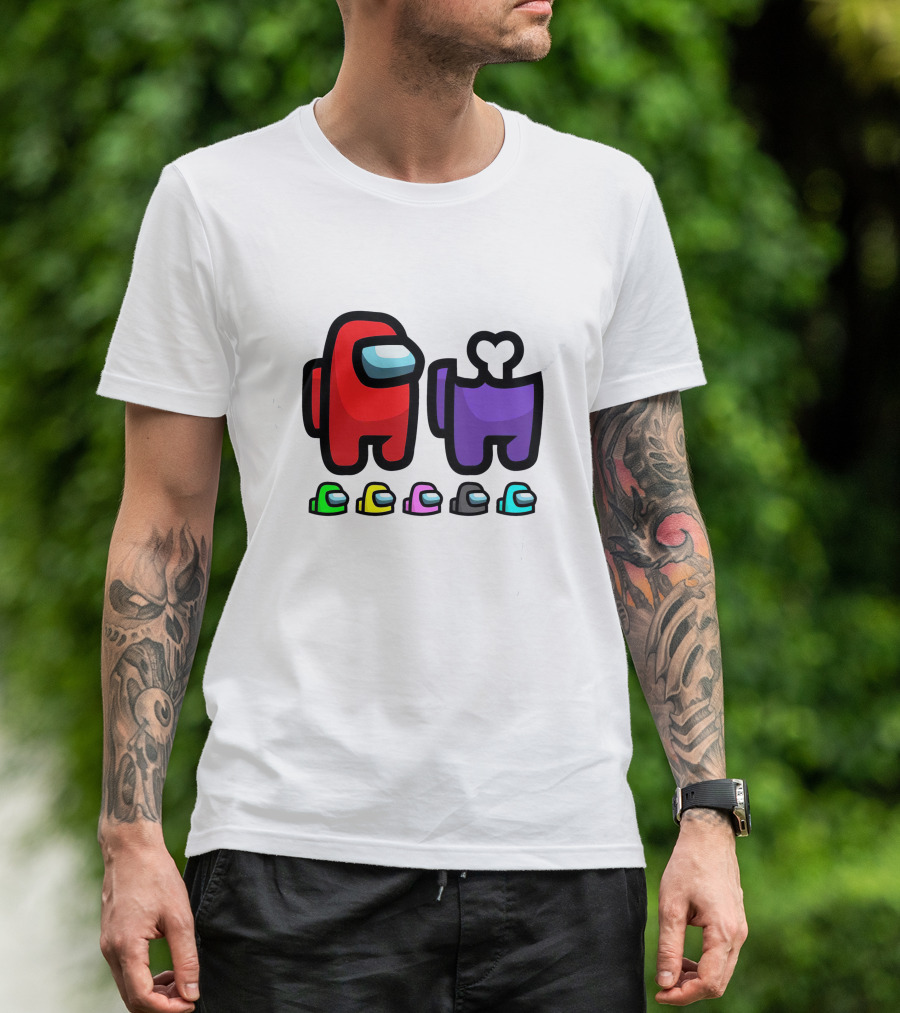 Among Us Crewmates And Dead Body Colors Red Purple Green Blue Yellow Pink Black T-Shirt