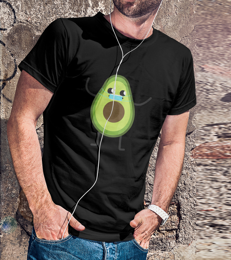 Avogato Avocado Wearing Mask Cute Fruit Character T-Shirt