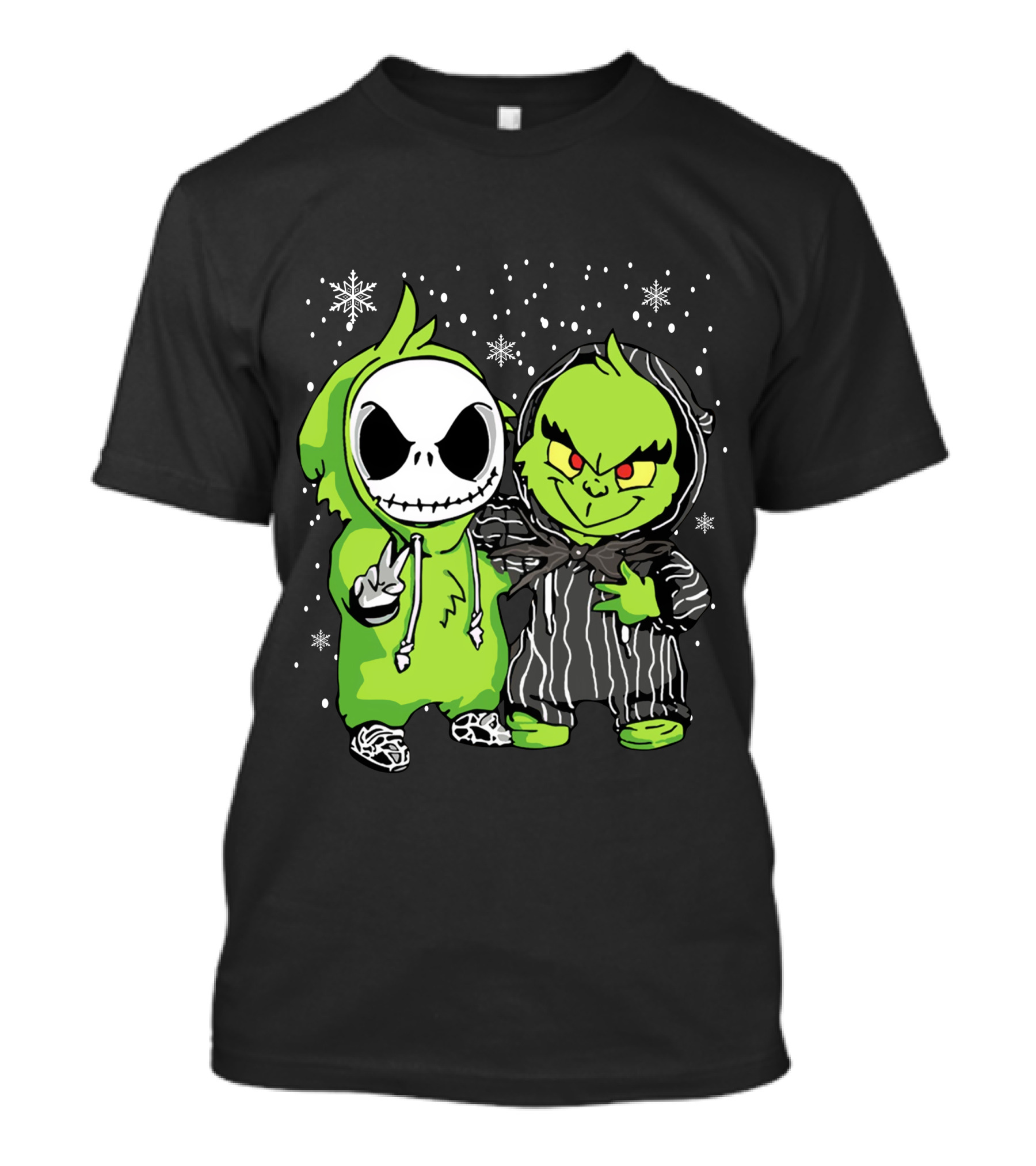 Grinch And Jack Skeleton Snowflake Hoodie Duo T-Shirt