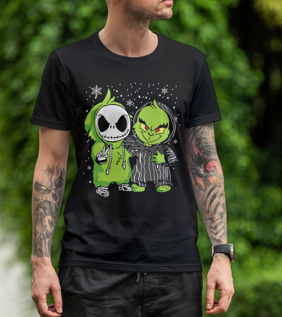 Grinch And Jack Skeleton Snowflake Hoodie Duo T-Shirt