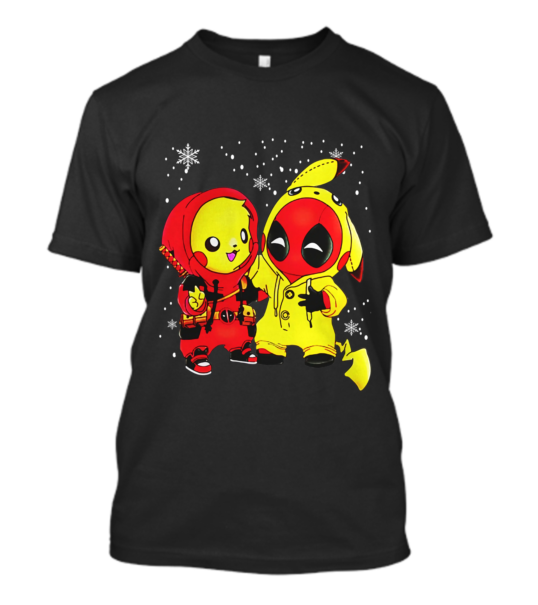 Pikachu Deadpool Crossover With Snowflakes And Kawaii Style Elements T-Shirt