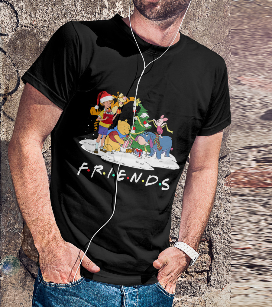FRIENDS Pooh Tigger Eeyore Piglet Christmas Tree Santa Hat T-Shirt