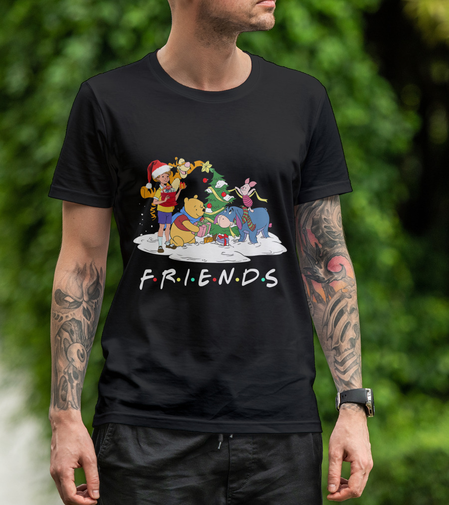 FRIENDS Pooh Tigger Eeyore Piglet Christmas Tree Santa Hat T-Shirt