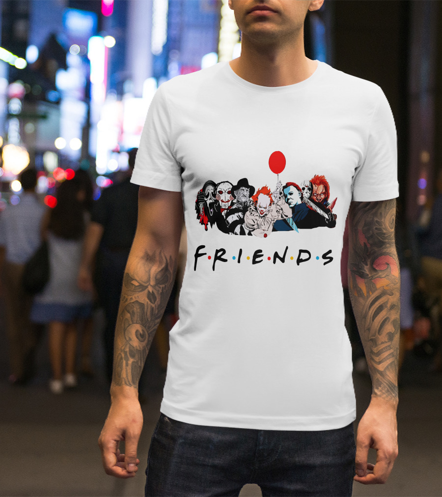 Friends Horror Movie Icons Parody Balloon Mask Knife T-Shirt
