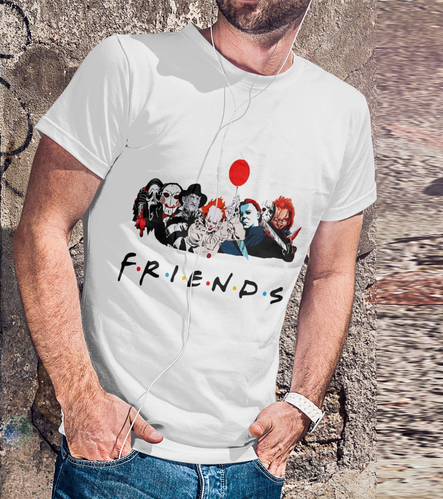 Friends Horror Movie Icons Parody Balloon Mask Knife T-Shirt