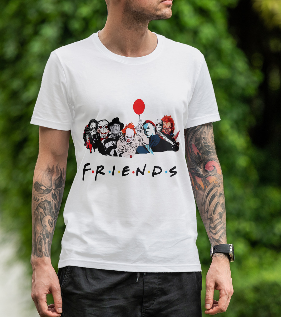 Friends Horror Movie Icons Parody Balloon Mask Knife T-Shirt