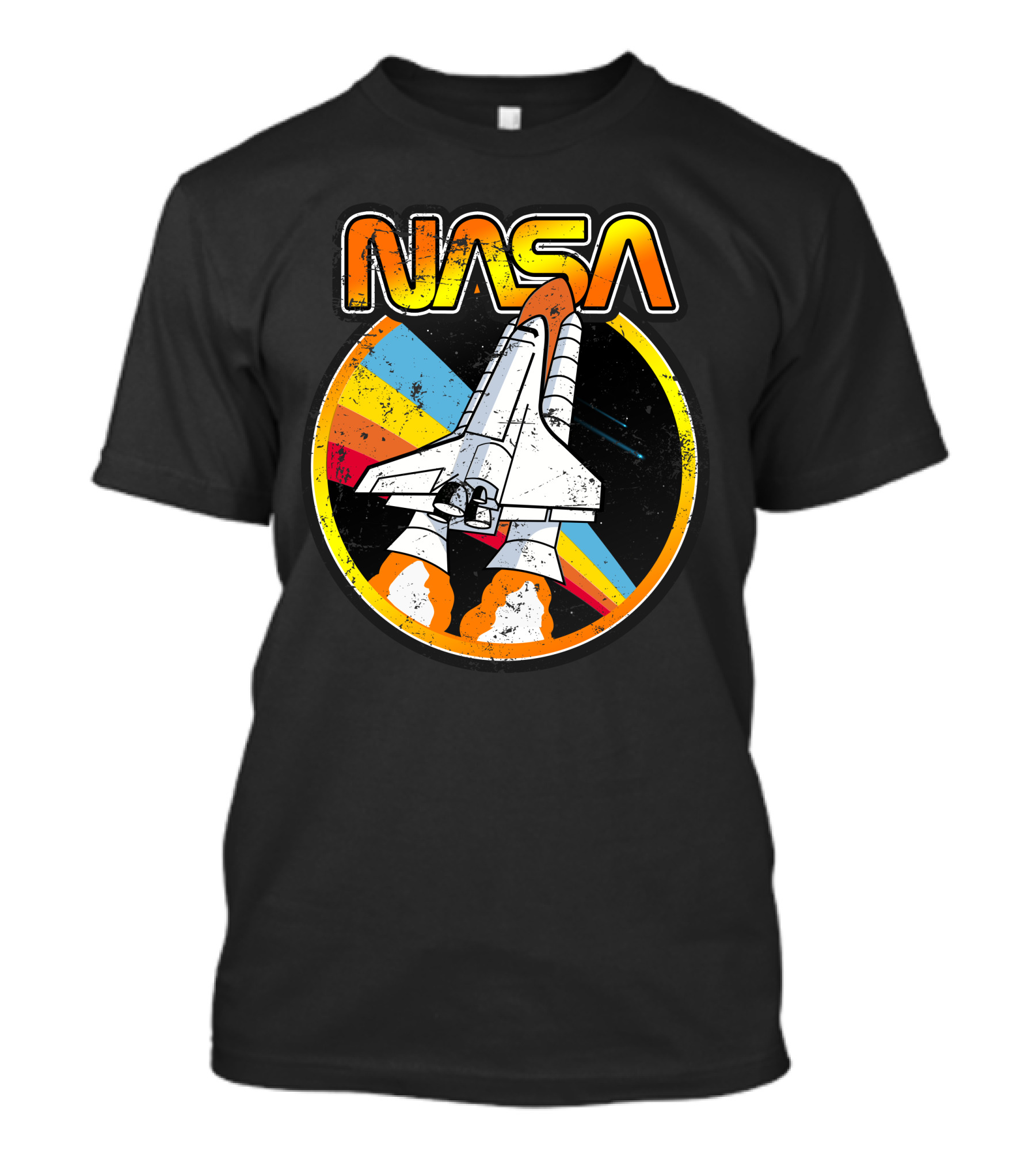 NASA Vintage Orange Space Shuttle Retro Stripes T-Shirt