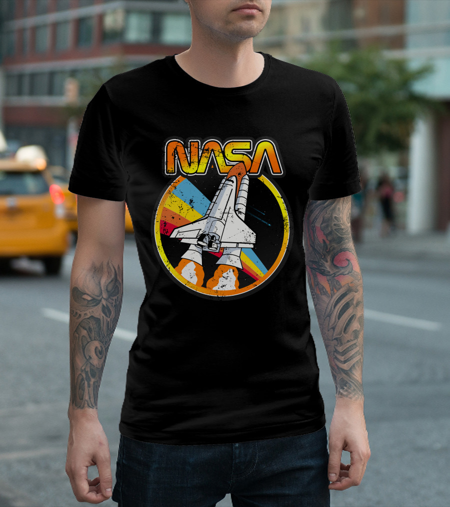 NASA Vintage Orange Space Shuttle Retro Stripes T-Shirt