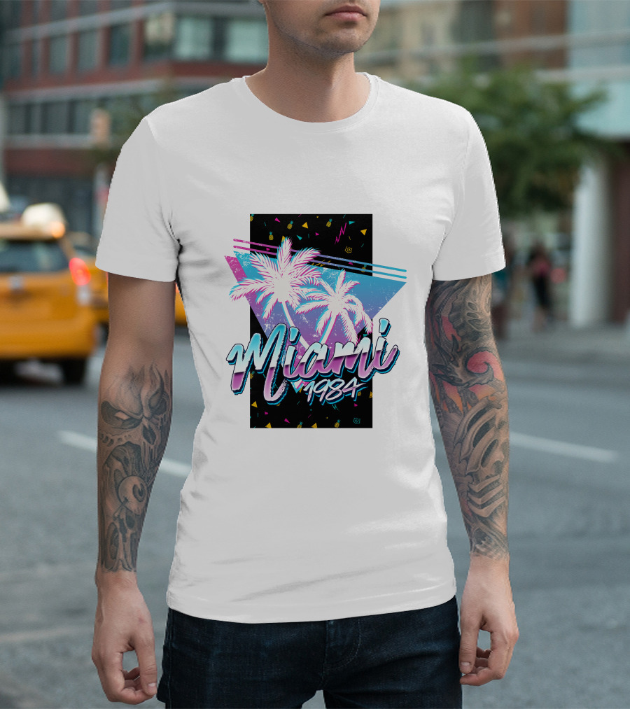 Miami 1984 Retro Palm Trees Neon Abstract T-Shirt