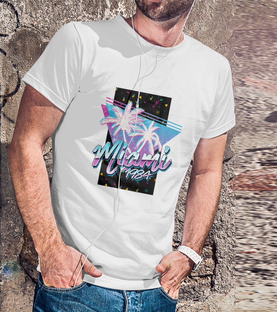 Miami 1984 Retro Palm Trees Neon Abstract T-Shirt