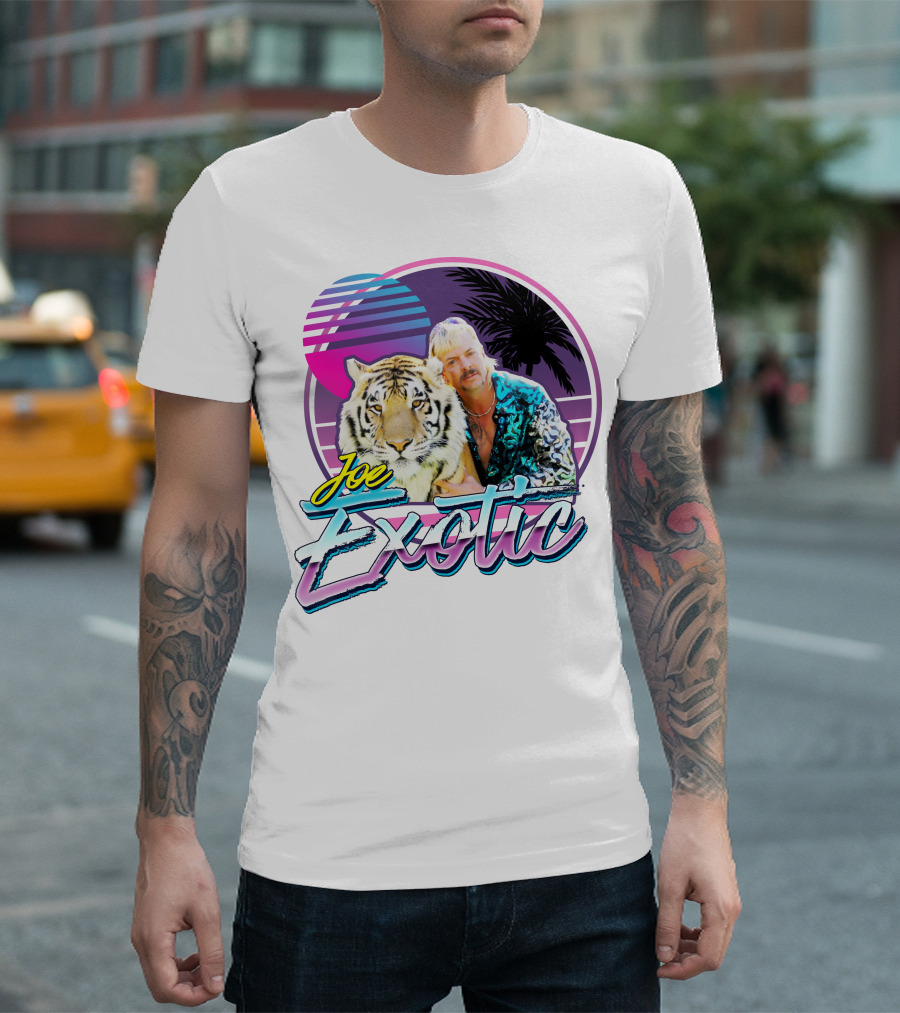 Joe Exotic Tiger King 80s Retro Style Palm Sun Tiger T-Shirt