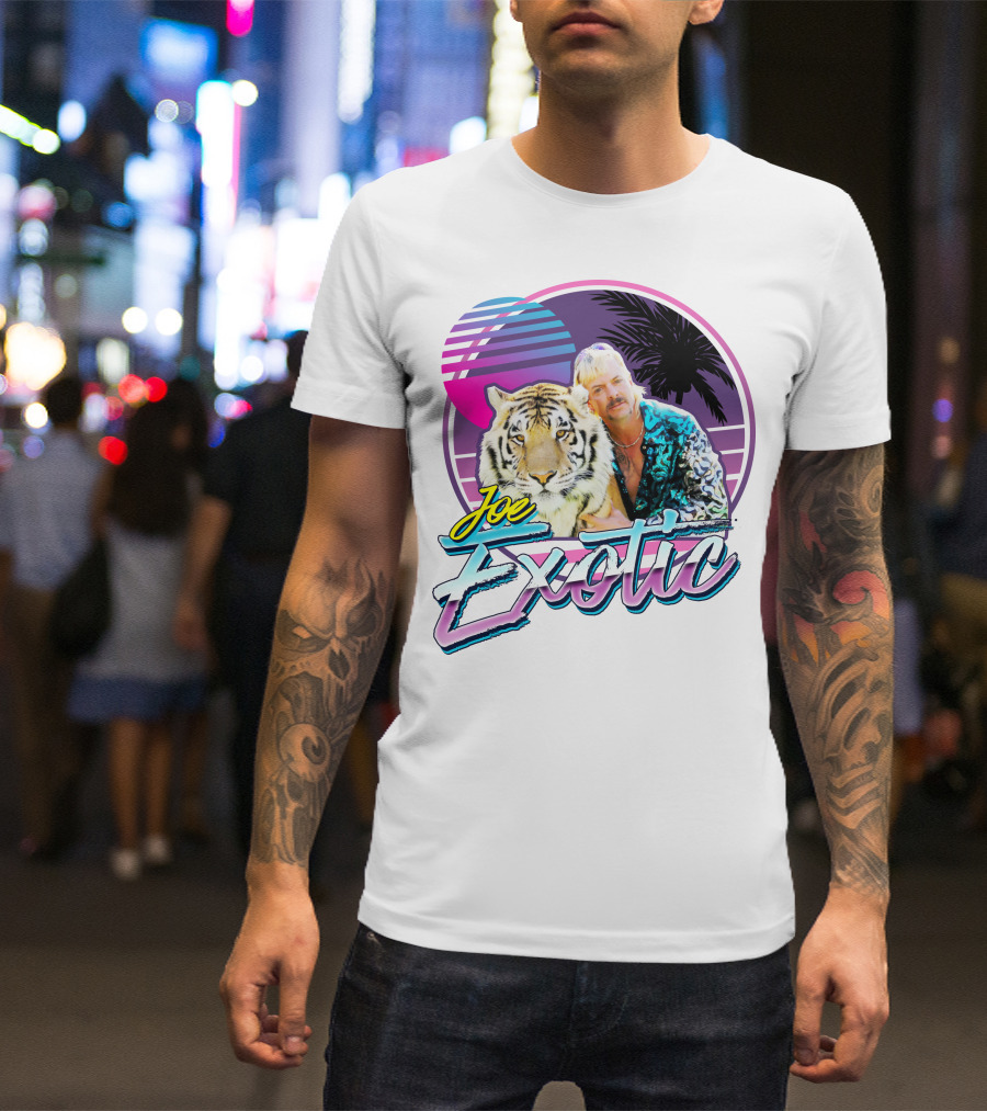 Joe Exotic Tiger King 80s Retro Style Palm Sun Tiger T-Shirt