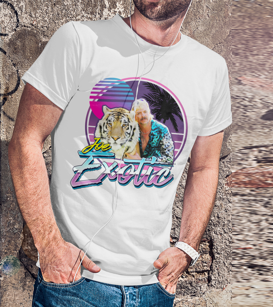 Joe Exotic Tiger King 80s Retro Style Palm Sun Tiger T-Shirt