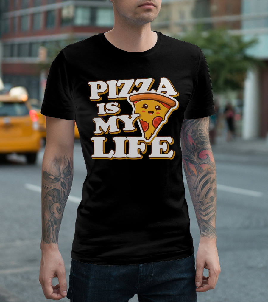 PIZZA IS MY LIFE Pizza Slice Happy Expression T-Shirt