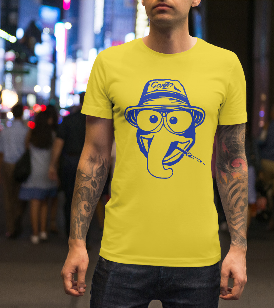Gonzo Hunter S. Thompson Blue Art With Hat And Cigarette T-Shirt