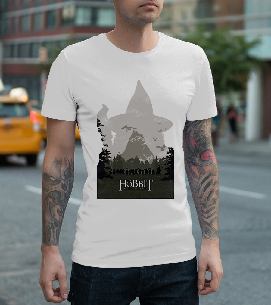 The Hobbit An Unexpected Journey Silhouette Scene With Gandalf Hat And Forest Background T-Shirt