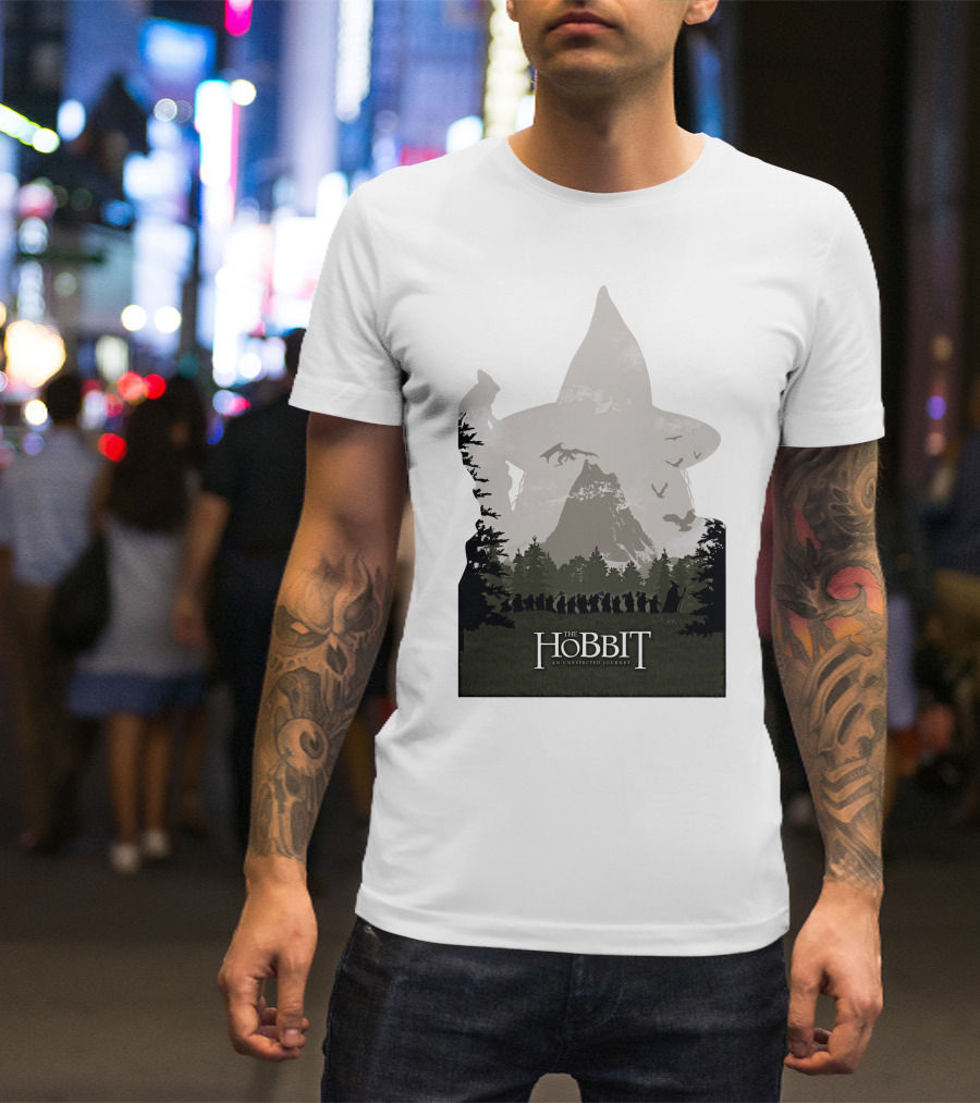 The Hobbit An Unexpected Journey Silhouette Scene With Gandalf Hat And Forest Background T-Shirt