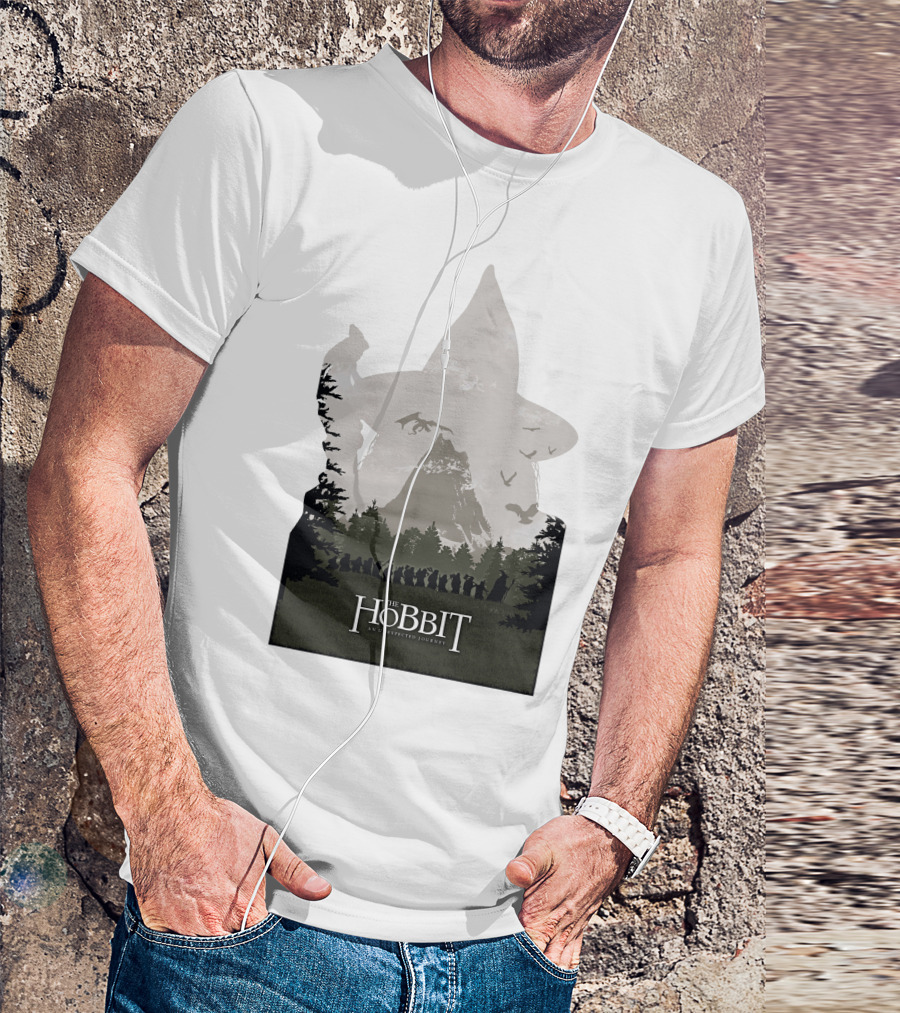 The Hobbit An Unexpected Journey Silhouette Scene With Gandalf Hat And Forest Background T-Shirt