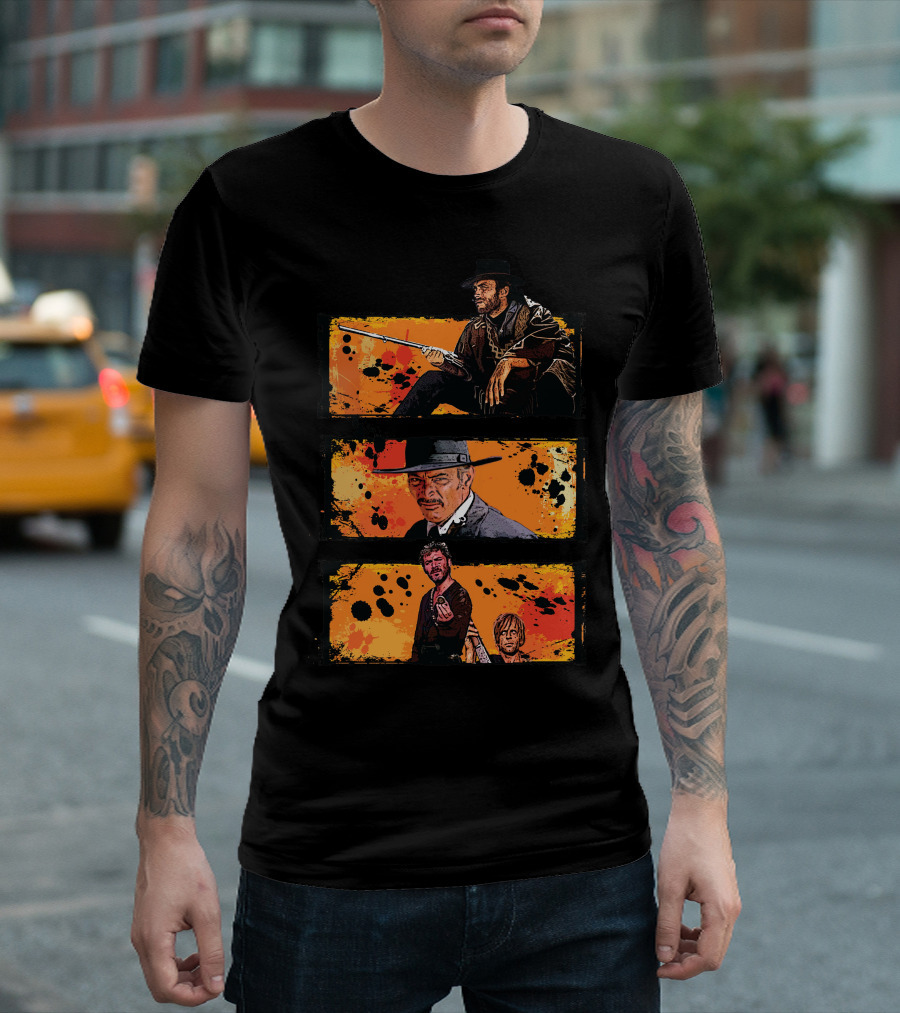The Good The Bad The Ugly 004 Western Movie Poster Design Featuring Iconic Characters T-Shirt