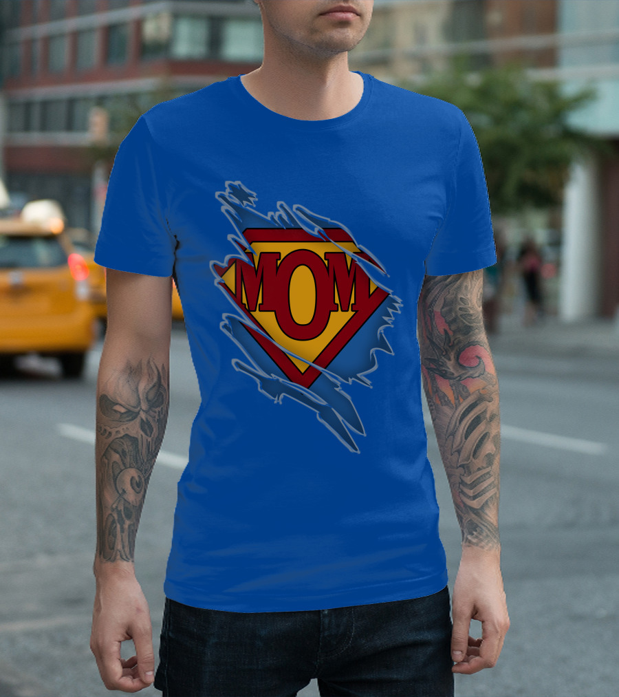 Iconic Super Mom Emblem In Classic Blue And Red T-Shirt
