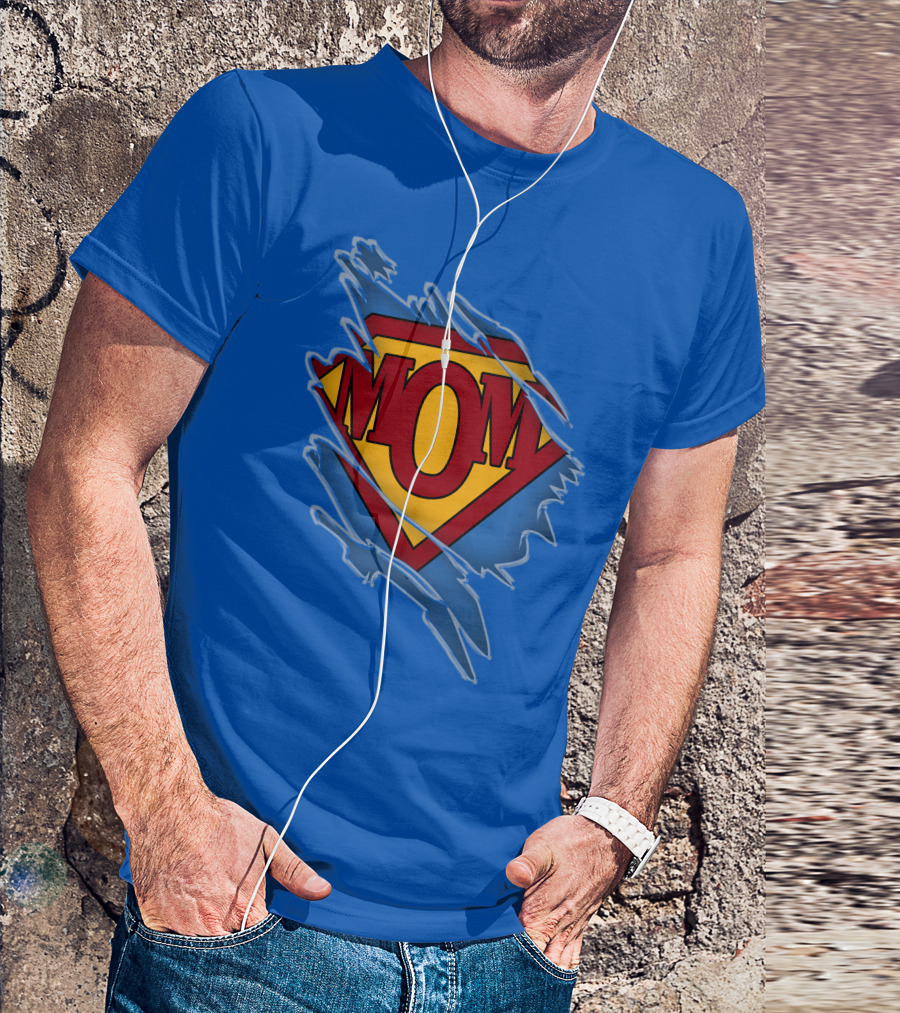 Iconic Super Mom Emblem In Classic Blue And Red T-Shirt