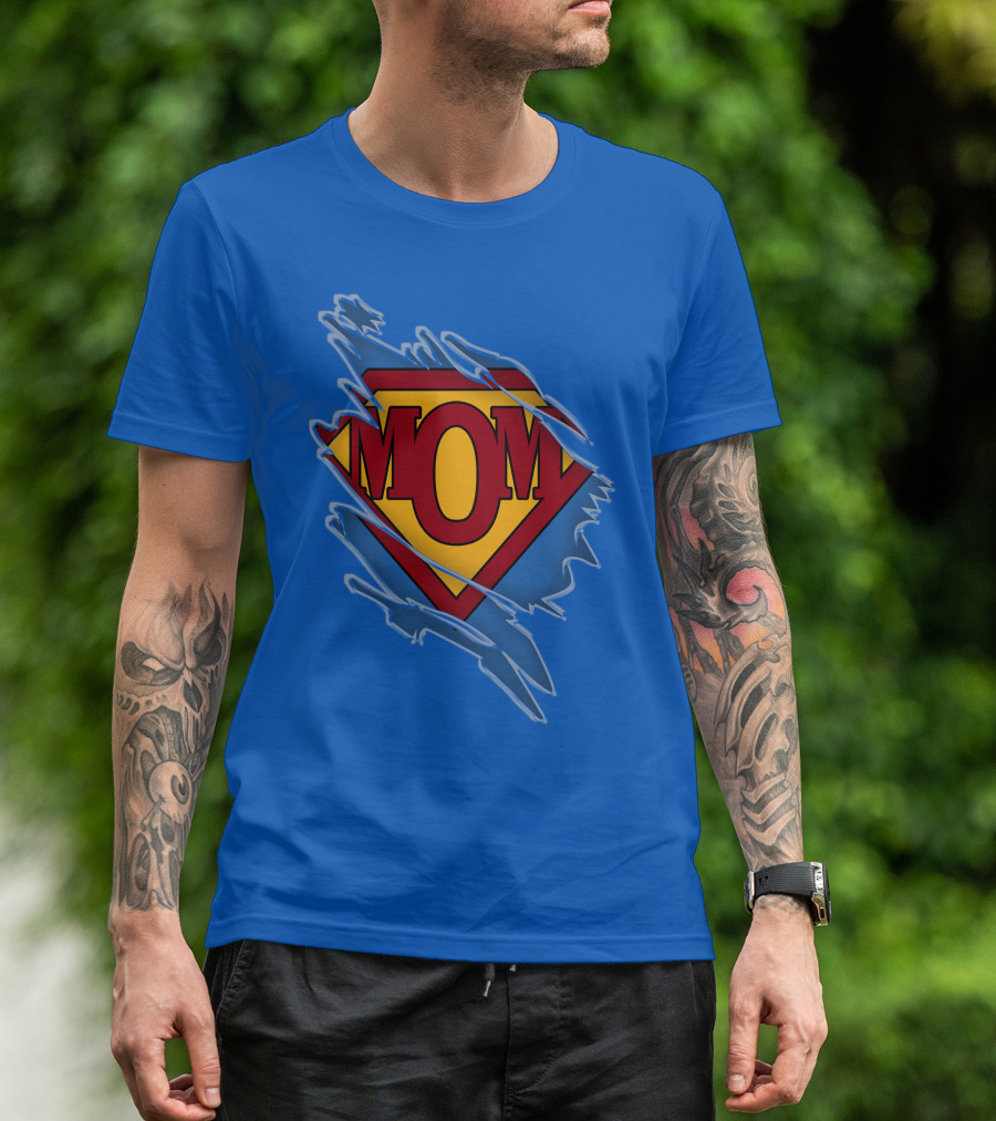 Iconic Super Mom Emblem In Classic Blue And Red T-Shirt