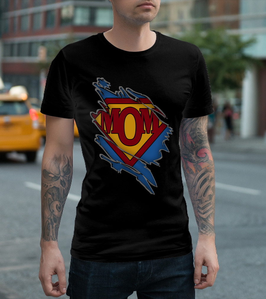 Super Mom Emblem With Superhero Style Crest T-Shirt