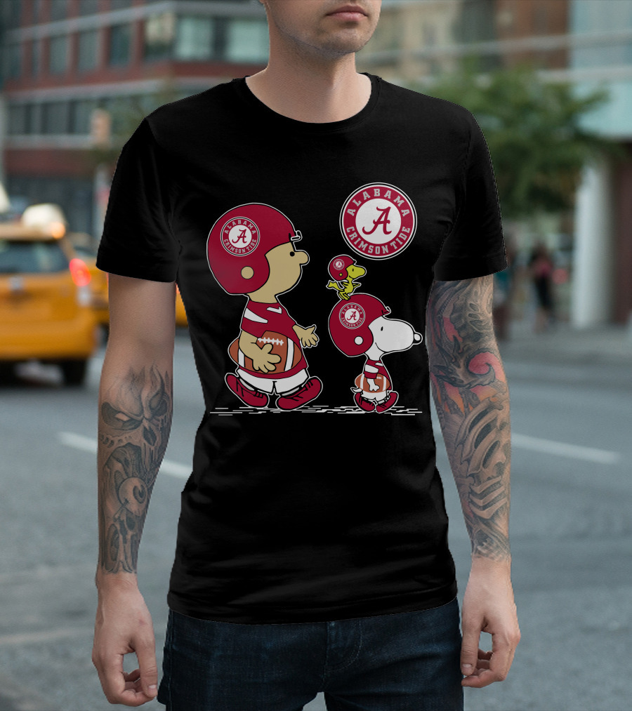 Alabama Crimson Tide Football Peanuts Characters Woodstock and Snoopy T-Shirt