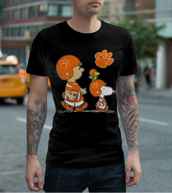 Clemson Tigers Football Cartoon Characters With Paw Prints T-Shirt