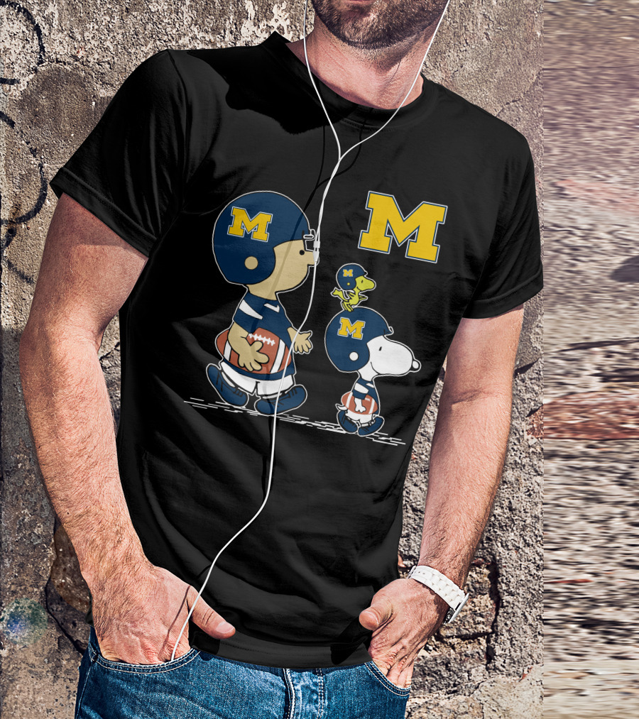 Michigan Wolverines Peanuts Football Characters Charlie Brown Snoopy Woodstock T-Shirt