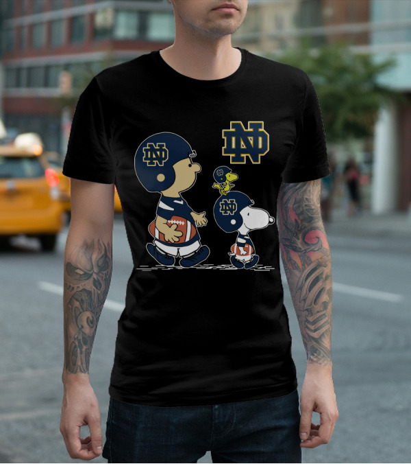 Notre Dame Fighting Irish Peanuts Characters Football Helmets ND T-Shirt