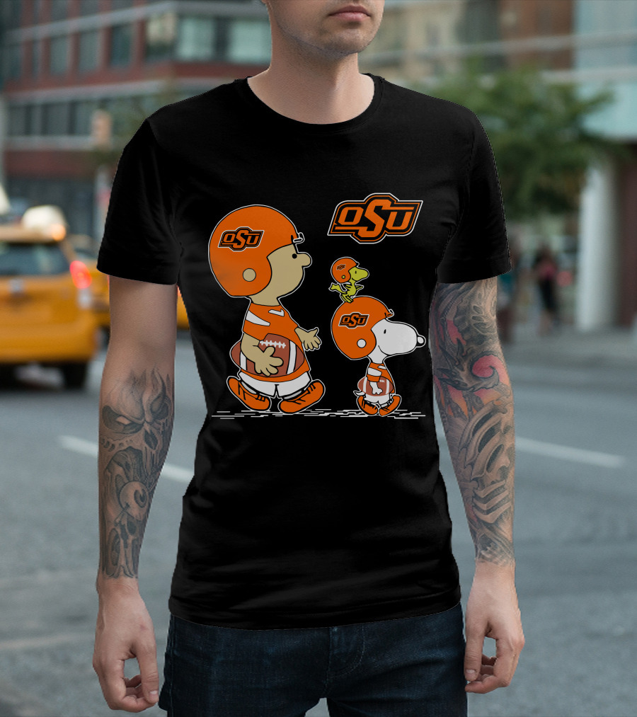 Osu Oklahoma State Cowboys Peanuts Football Collaboration With Snoopy And Woodstock T-Shirt