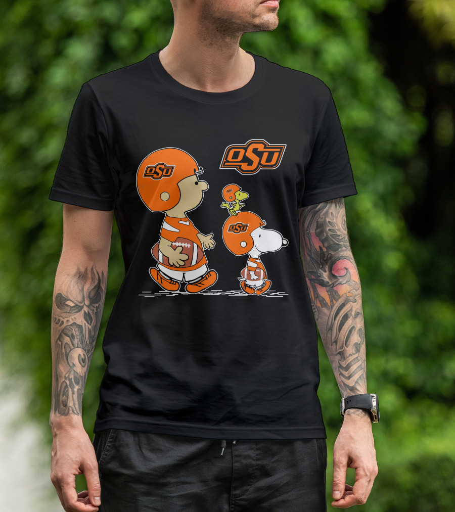 Osu Oklahoma State Cowboys Peanuts Football Collaboration With Snoopy And Woodstock T-Shirt