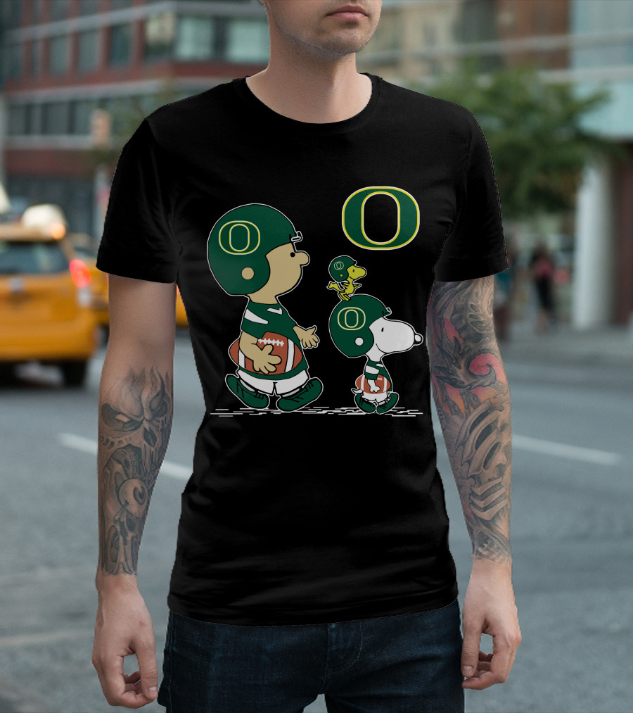 Oregon Ducks Peanuts Characters Football with Big O T-Shirt